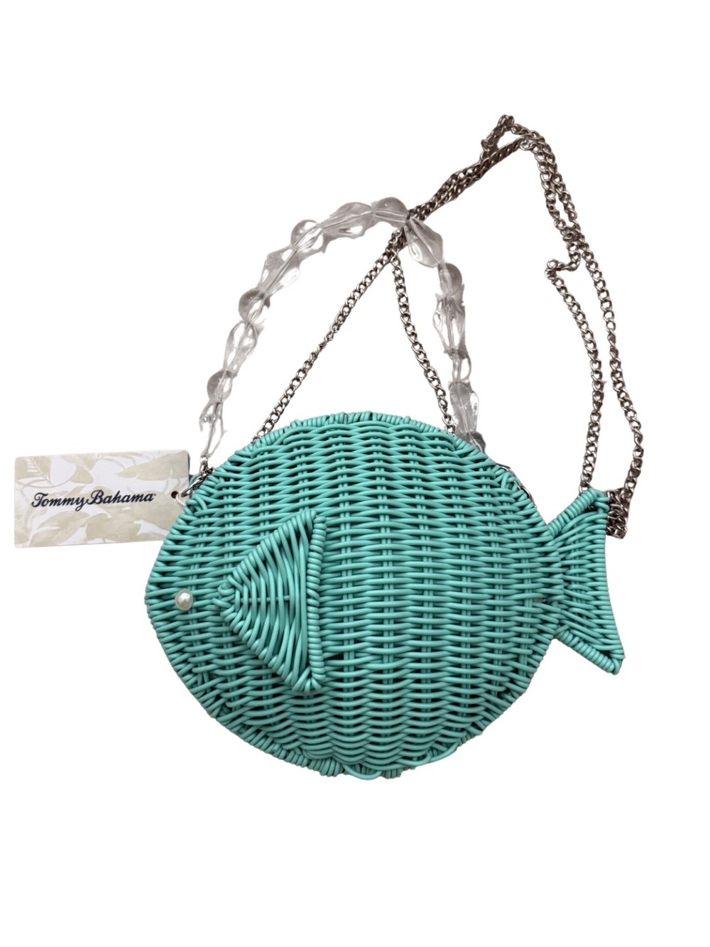 Tommy Bahama Turquoise Wicker Fish Bag (new with tag)